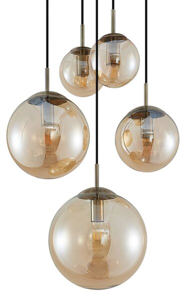 Lampa wisząca szklana Teeja Lindby, możliwość ściemniania, kremowy / amber, salon / jadalnia, szkło, vintage