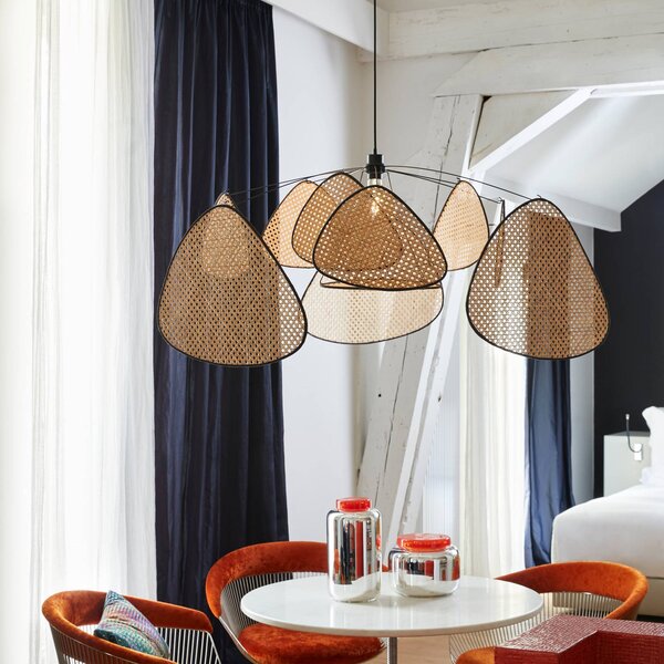 MARKET SET Lampa wisząca designerska Screen XL, możliwość ściemniania, jasne drewno, salon / jadalnia, drewno, design