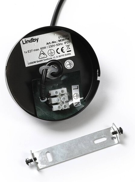 Lampa wisząca Cliona Lindby, możliwość ściemniania, czarny, salon / jadalnia, metal, nowoczesny