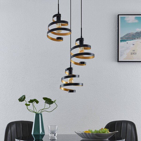 Lampa wisząca designerska Colten Lindby, możliwość ściemniania, czarny, salon / jadalnia, metal, design