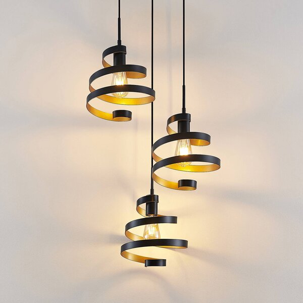 Lampa wisząca designerska Colten Lindby, możliwość ściemniania, czarny, salon / jadalnia, metal, design