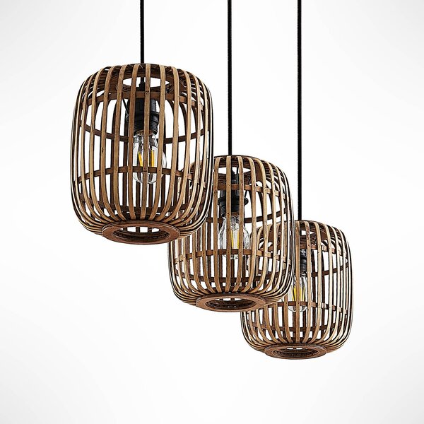 Lampa wisząca Canyana Lindby, możliwość ściemniania, jasne drewno, salon / jadalnia, drewno, dworkowy / rustykalny