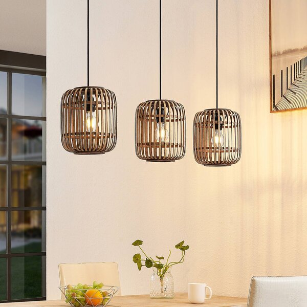 Lampa wisząca Canyana Lindby, możliwość ściemniania, jasne drewno, salon / jadalnia, drewno, dworkowy / rustykalny