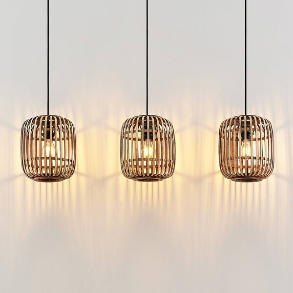 Lampa wisząca Canyana Lindby, możliwość ściemniania, jasne drewno, salon / jadalnia, drewno, dworkowy / rustykalny