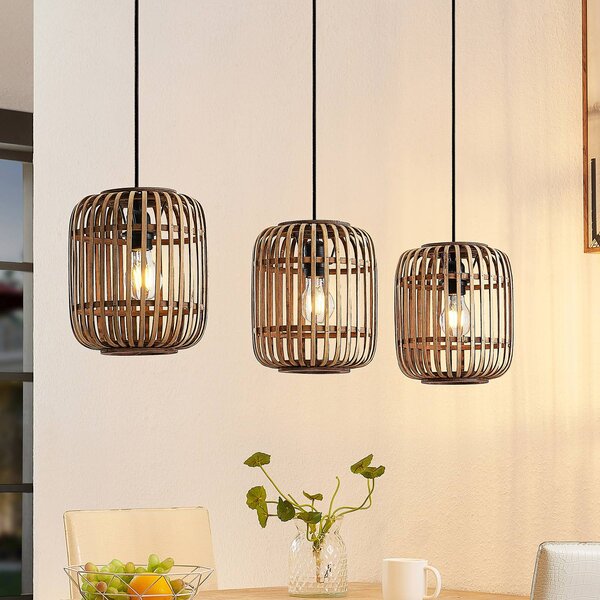Lampa wisząca Canyana Lindby, możliwość ściemniania, jasne drewno, salon / jadalnia, drewno, dworkowy / rustykalny