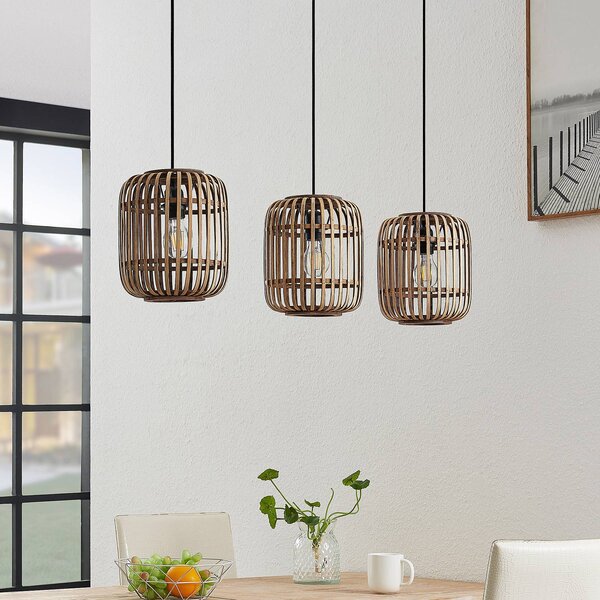 Lampa wisząca Canyana Lindby, możliwość ściemniania, jasne drewno, salon / jadalnia, drewno, dworkowy / rustykalny