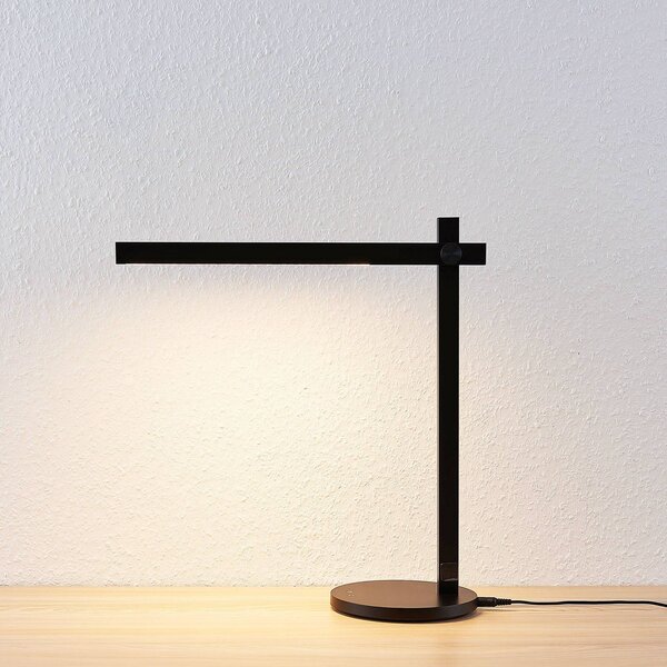 Lampa biurkowa LED Loretta Lindby, możliwość ściemniania, czarny, biuro, tworzywo sztuczne, nowoczesny