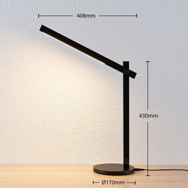 Lampa biurkowa LED Loretta Lindby, możliwość ściemniania, czarny, biuro, tworzywo sztuczne, nowoczesny