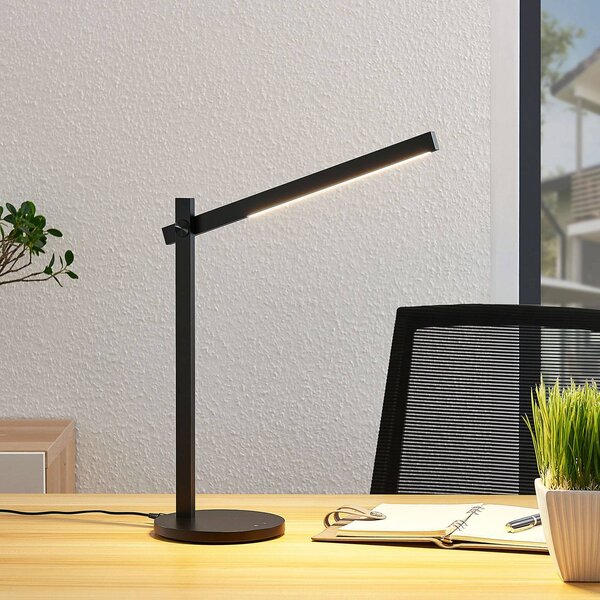 Lampa biurkowa LED Loretta Lindby, możliwość ściemniania, czarny, biuro, tworzywo sztuczne, nowoczesny