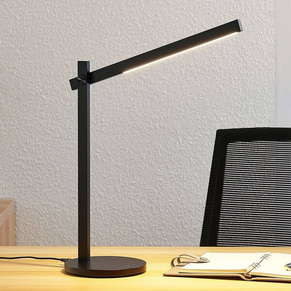 Lampa biurkowa LED Loretta Lindby, możliwość ściemniania, czarny, biuro, tworzywo sztuczne, nowoczesny