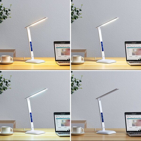Lampa biurkowa LED Ludmilla Lindby, możliwość ściemniania, biały / opal, biuro, tworzywo sztuczne, nowoczesny