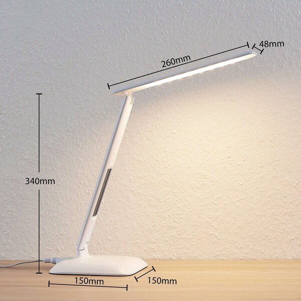 Lampa biurkowa LED Ludmilla Lindby, możliwość ściemniania, biały / opal, biuro, tworzywo sztuczne, nowoczesny