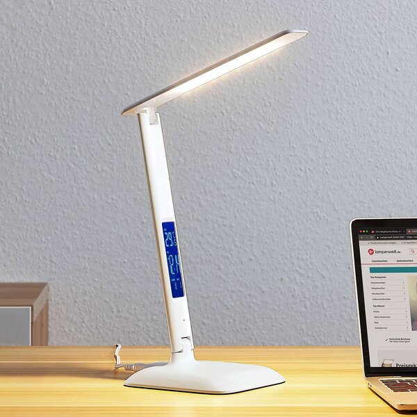 Lampa biurkowa LED Ludmilla Lindby, możliwość ściemniania, biały / opal, biuro, tworzywo sztuczne, nowoczesny