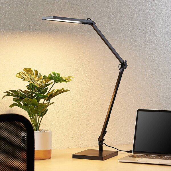 Lampa biurkowa LED Antisa Lindby, możliwość ściemniania, czarny, biuro, tworzywo sztuczne, nowoczesny