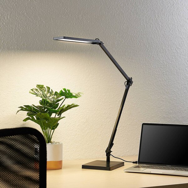 Lampa biurkowa LED Antisa Lindby, możliwość ściemniania, czarny, biuro, tworzywo sztuczne, nowoczesny
