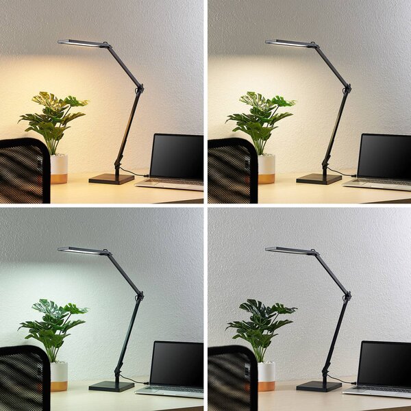 Lampa biurkowa LED Antisa Lindby, możliwość ściemniania, czarny, biuro, tworzywo sztuczne, nowoczesny