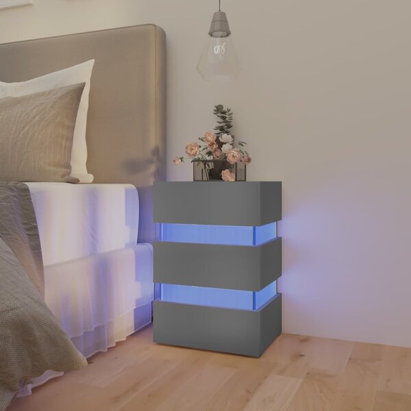 Szafka nocna z LED, szara, 45x35x67 cm, płyta wiórowa