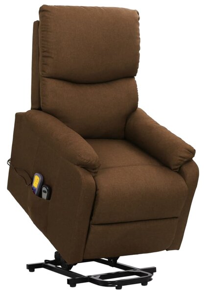 Masujący fotel podnoszony, rozkładany, brązowy, tkanina