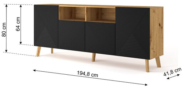 Loftowa komoda na nóżkach czerń z dębem artisan | Umeblowana.com