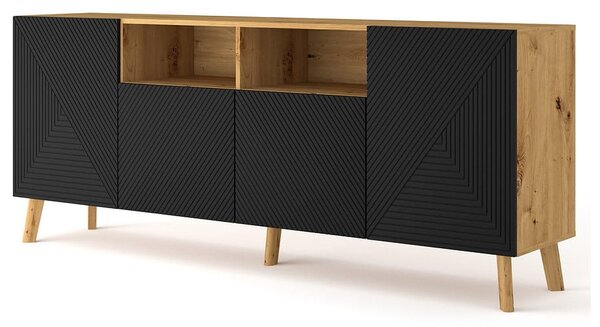 Loftowa komoda na nóżkach czerń z dębem artisan | Umeblowana.com