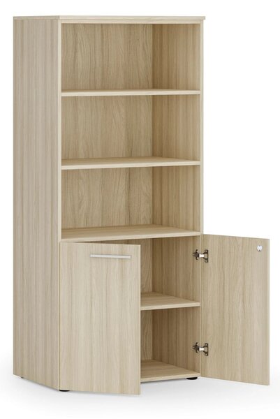 Szafa biurowa z drzwiami niskimi PRIMO WOOD, 800 x 500 x 1781 mm, dąb naturalny