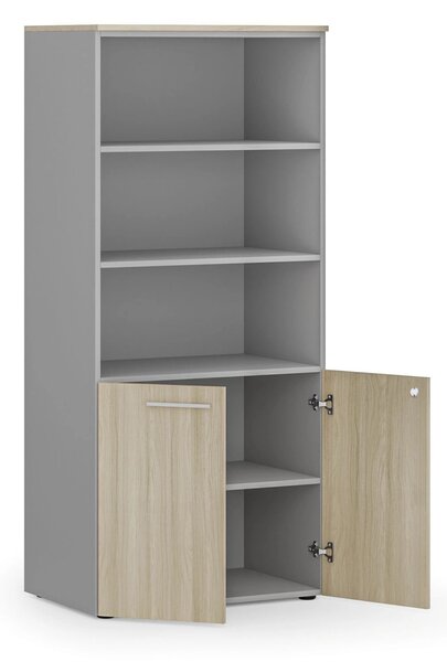 Szafa biurowa z drzwiami niskimi PRIMO GRAY, 800 x 500 x 1781 mm, szary/dąb naturalny