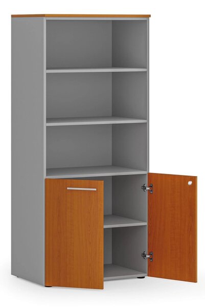 Szafa biurowa z drzwiami niskimi PRIMO GRAY, 800 x 500 x 1781 mm, szary/czereśnia