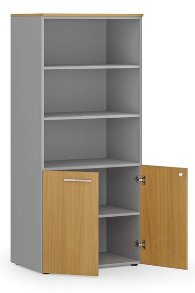 Szafa biurowa z drzwiami niskimi PRIMO GRAY, 800 x 500 x 1781 mm, szary/buk