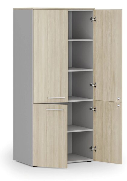 Szafa biurowa pół-drzwi PRIMO GRAY, 800 x 500 x 1781 mm, szary/dąb naturalny