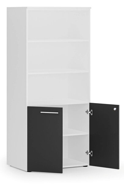 Szafa biurowa z drzwiami niskimi PRIMO WHITE, 800 x 500 x 1781 mm, biały/grafitowy
