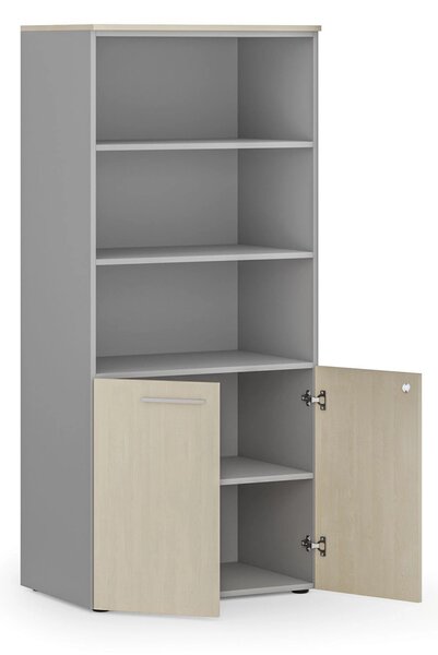 Szafa biurowa z drzwiami niskimi PRIMO GRAY, 800 x 500 x 1781 mm, szary/brzoza