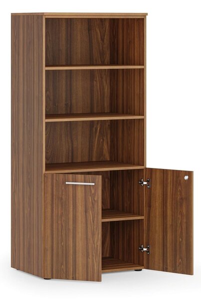 Szafa biurowa z drzwiami niskimi PRIMO WOOD, 800 x 500 x 1781 mm, orzech