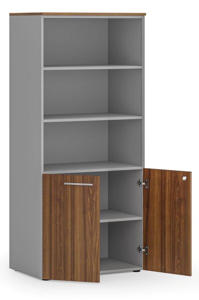 Szafa biurowa z drzwiami niskimi PRIMO GRAY, 800 x 500 x 1781 mm, szary/orzech