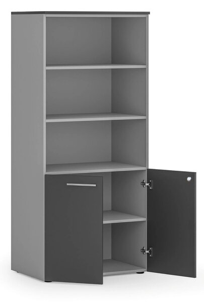 Szafa biurowa z drzwiami niskimi PRIMO GRAY, 800 x 500 x 1781 mm, szary/grafitowy