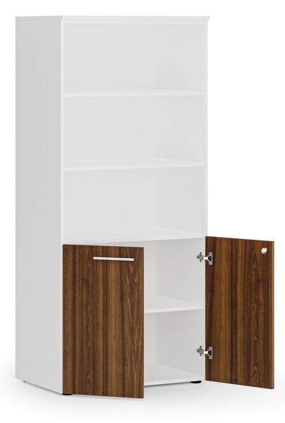 Szafa biurowa z drzwiami niskimi PRIMO WHITE, 800 x 500 x 1781 mm, biały/orzech