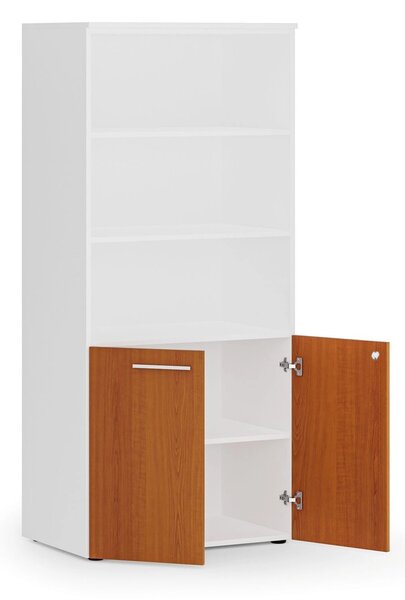 Szafa biurowa z drzwiami niskimi PRIMO WHITE, 800 x 500 x 1781 mm, biały/czereśnia