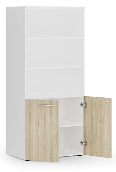 Szafa biurowa z drzwiami niskimi PRIMO WHITE, 800 x 500 x 1781 mm, biały/dąb naturalny