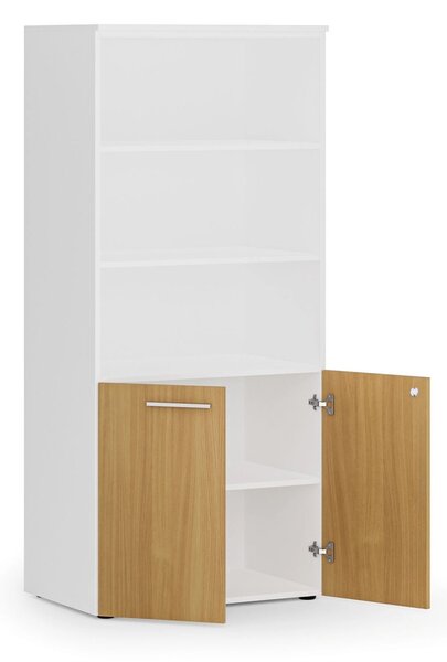 Szafa biurowa z drzwiami niskimi PRIMO WHITE, 800 x 500 x 1781 mm, biały/buk