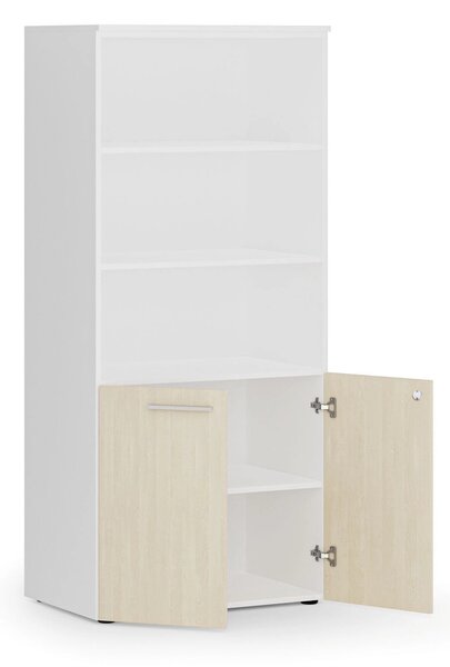 Szafa biurowa z drzwiami niskimi PRIMO WHITE, 800 x 500 x 1781 mm, biały/brzoza