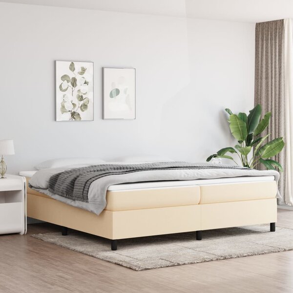 Łóżko kontynentalne, kremowe, tapicerowane tkaniną, 200x200 cm