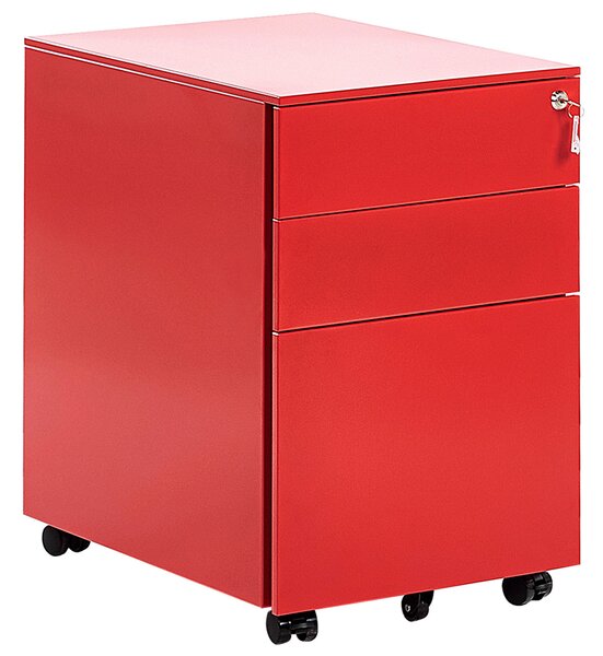 Szafka biurowa metalowa 3 szuflady zamykana na klucz na kółkach czerwona Cami Beliani