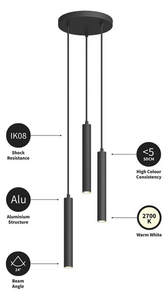 Lampa wisząca Franka Arcchio, czarny, salon / jadalnia, aluminium, nowoczesny