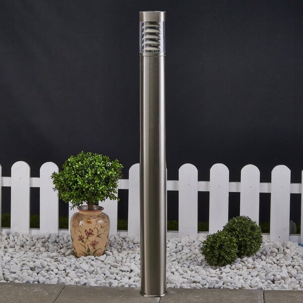 Lindby Słupek oświetleniowy Enja, 100 cm, stal nierdzewna, IP44, E27 ENJA Lindby, możliwość ściemniania, aluminiowy / szary / cynkowy, stal szlachetna, nowoczesny
