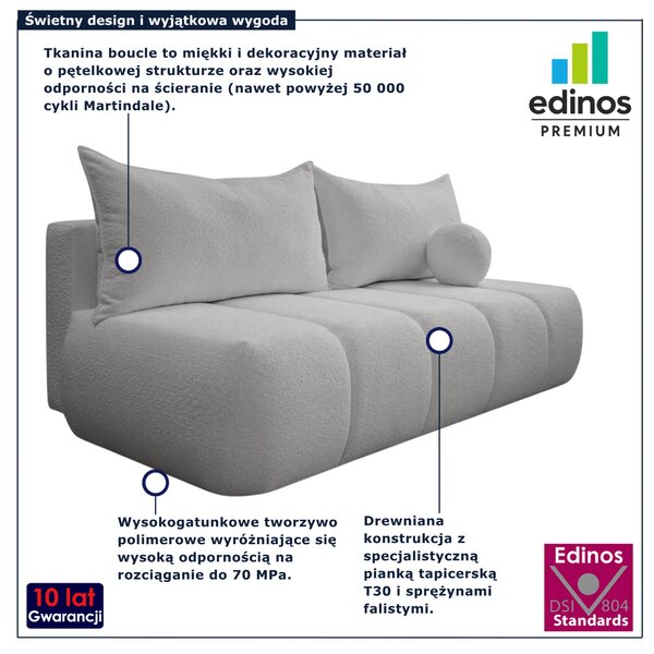 Szara nowoczesna sofa rozkładana boucle H7-Z58