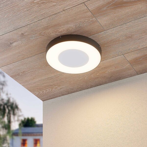 Lucande lampa sufitowa zewnętrzna LED Sora, okrągła, czujnik, IP54 Sora, aluminiowy / szary / cynkowy, aluminium, nowoczesny