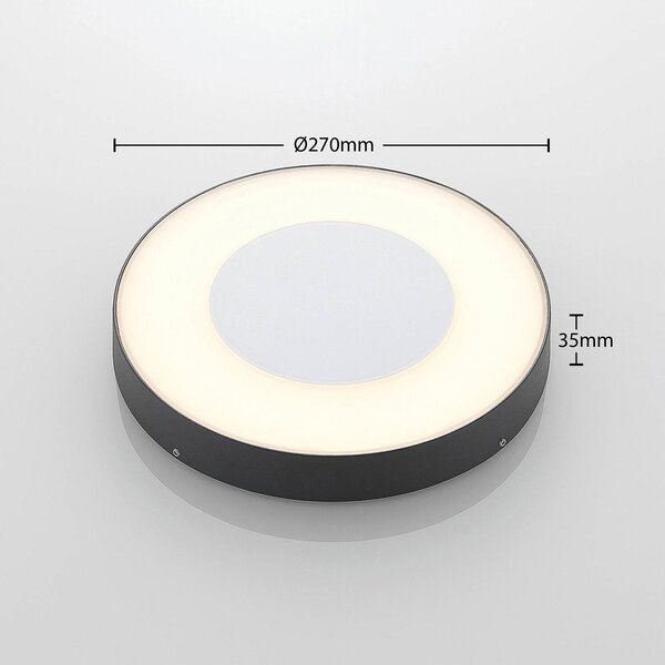 Lucande lampa sufitowa zewnętrzna LED Sora, okrągła, czujnik, IP54 Sora, aluminiowy / szary / cynkowy, aluminium, nowoczesny