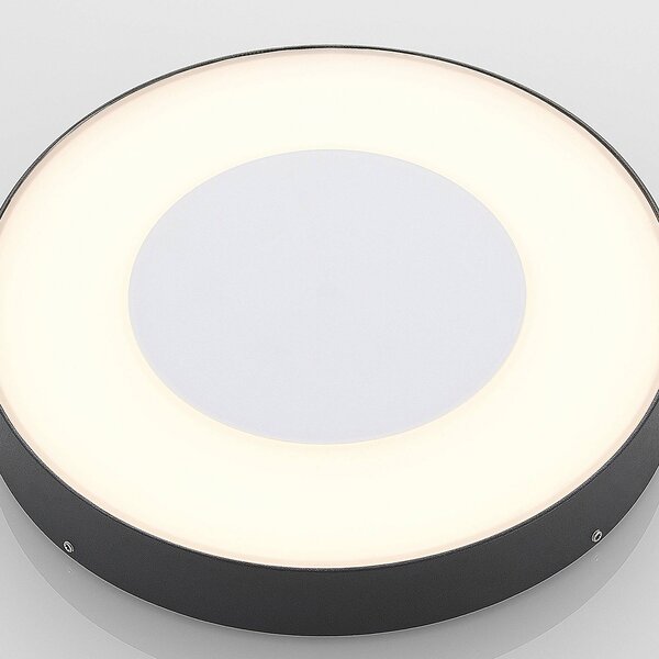 Lucande lampa sufitowa zewnętrzna LED Sora, okrągła, czujnik, IP54 Sora, aluminiowy / szary / cynkowy, aluminium, nowoczesny