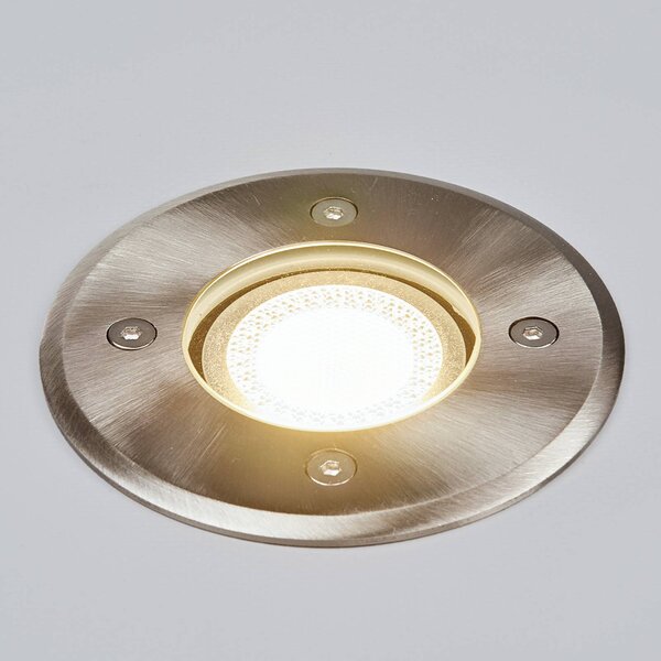 Lindby Oprawa wpuszczana podłogowa Insa, Ø11cm, stal nierdzewna, GU10, IP67 Insa Lindby, możliwość ściemniania, aluminiowy / szary / cynkowy, stal szlachetna, nowoczesny