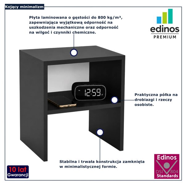 Czarna minimalistyczna szafka nocna 40 cm z półką R6-W69