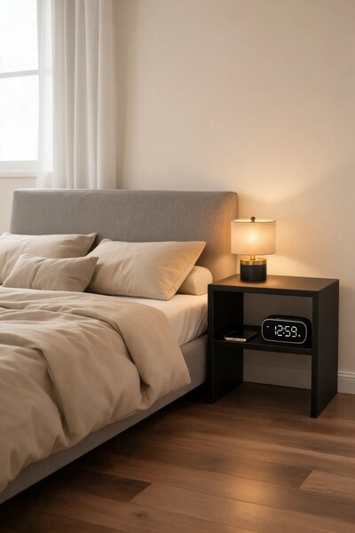 Czarna minimalistyczna szafka nocna 40 cm z półką R6-W69